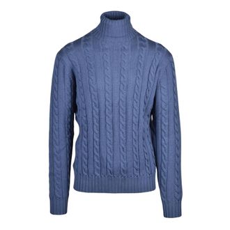 FILIPPO DE LAURENTIIS Truien & Vesten, Heren, Blauw, M, Wol, Pullover met col en kabels