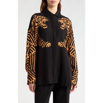 Farm Rio Tiger Button-Up Shirt in Black at Nordstrom, Size Medium