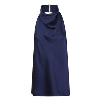 Stella McCartney Stella McCartney, Sleeveless Tops, female, Blue, Size: 2XS Satin Halterneck Top