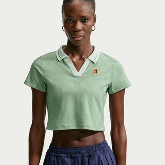 Nike Womens Court Court Collection Dri-FIT Cropped Tennis Polo in Green | IB0772-006