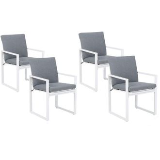 Beliani Set di 4 Sedie da Giardino Struttura in Alluminio Bianco Cuscino Grigio Pancole