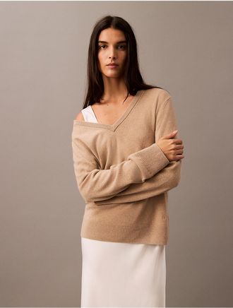 Calvin Klein Womens Cashmere V-Neck Sweater - Brown - XS