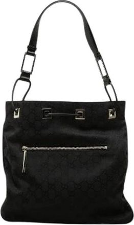 Gucci Pre-owned Vintage Canvas Shoulder Bag - Dames - Vintage Schoudertas - Zwart - ONE Size - Leer - Vintage