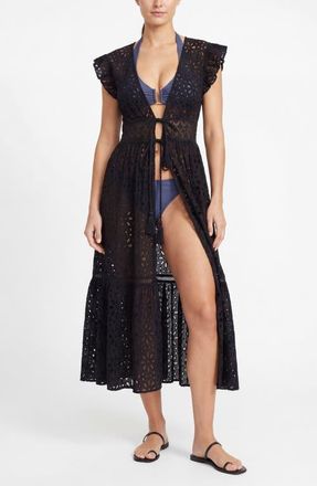 Change of Scenery Lauren Lace-Trim Eyelet Cover-up Dress in Black at Nordstrom, Size X-Small