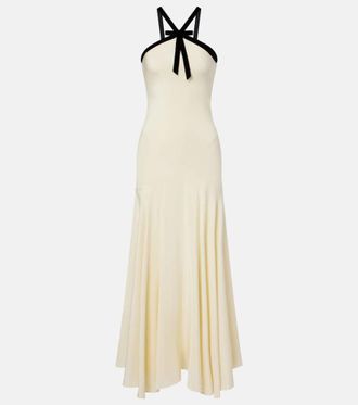 Rodarte Velvet-trimmed silk cr&ecirc;pe maxi dress
