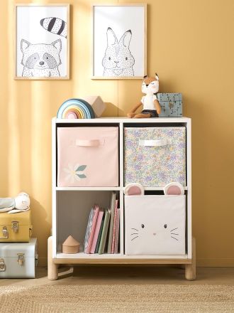 Vertbaudet 3er-Set Kinderzimmer Aufbewahrungsboxen Landleben weiss bedruckt