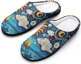 Generic Sun And Moon Face Womens Slippers Warm House Slippers Indoor House Shoes with Anti-Skid Rubber Sole
