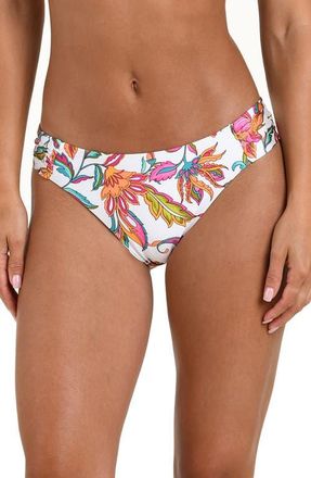 Sunshine 79 Wild Vines Shirred Side Bikini Bottoms in White Multi at Nordstrom, Size 12