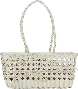 Osoi Osoi Biscuit White Shoulder Bag With Double Round Handles And Braided Design In Leather Woman
