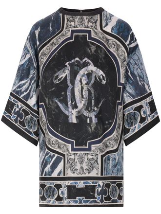 Roberto Cavalli Marble-print silk blouse - women - Silk - 42 - Blue