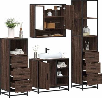 vidaXL Vidaxl - Set De Muebles Ba&ntilde;o 4 Pzas Madera Contrachapada Roble Marr&oacute;n