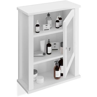 Relaxdays Relaxdays Mobiletto da Bagno Pensile, 3 Ripiani e Anta in Acrilico, Armadietto da Parete, MDF, HLP: 52x42x18 cm, Bianco