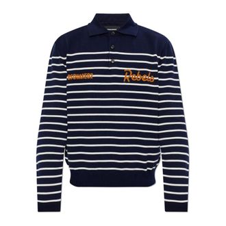Dsquared2 V-neck Knitwear, male, Blue, Size: 2XL Striped Pattern Polo