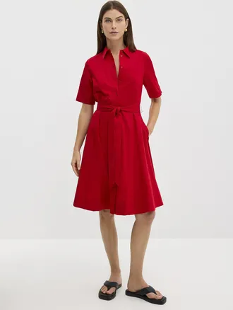 Contemporaine Womens Satiny poplin belted shirtdress