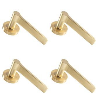 Loops 4x PAIR Straight Rounded Handle on Round Rose Concealed Fix Satin Brass in Metallics
