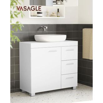 Vasagle Vasagle - Mobile Sottolavabo per Bagno, Mobiletto da Bagno, 3 Cassetti Laterali, 2 Scomparti dietro lAnta, per Lavabi con Colonna, con Piedini, 30 x
