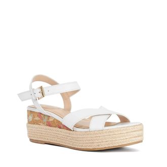 Dune London Womens Ladies Kalmias - Raffia Flatform Wedge - White Leather - Size UK 5
