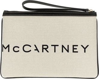 Stella McCartney Logo-Print Canvas Clutch - Cream
