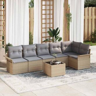 vidaXL Vidaxl - Conjunto De Sof&aacute; De Jard&iacute;n Con Coj&iacute;n 7 Pcs Beige Polirat&aacute;n