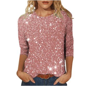 Generic Sequin Tops for Women UK, Sparkly Tops for Women UK 3/4 Sleeve Top Sequin Glitter Graphics Print Tunic Trendy Casual Evening Party Going Out T-Shirt P