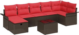vidaXL Conjunto De Sof&aacute; De Jard&iacute;n 8 Uds. Marr&oacute;n Y Rojo Rat&aacute;n Sint&eacute;tico Vidaxl