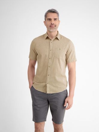 Lerros Kurzarmhemd LERROS Halbarmhemd mit Leinenanteil, unifarben, Herren, Gr. S, Normalgr&ouml;ssen, beige (light dune beige), 80% Baumwolle, 20% Leinen, Hemden 