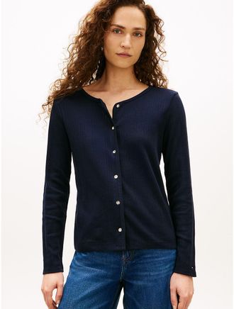 Tommy Hilfiger Womens Pointelle Cardigan T-Shirt - Navy - XXL