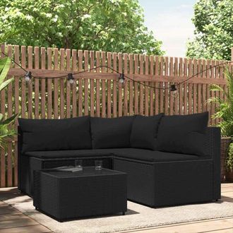 vidaXL Juego De Jard&iacute;n Con Cojines 4 Piezas Rat&aacute;n Sint&eacute;tico Negro Vidaxl