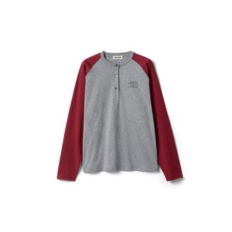 Miu Miu Cotton Jersey Henley Shirt, Woman, Amaranth/grey, Size XXL