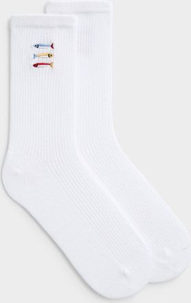 Simons Womens Embroidered animal ribbed socks