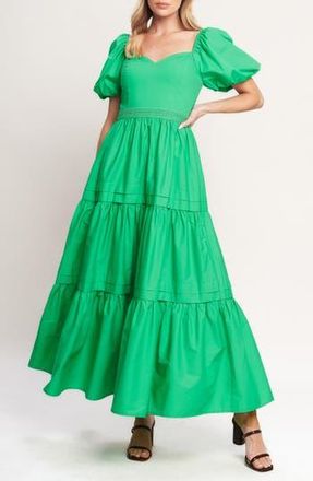 Flying Tomato Puff Sleeve Tiered Maxi Dress in Green at Nordstrom Rack, Size Medium