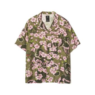 C.P. Company Short Sleeve Shirts, male, Green, Size: XL Sakura Camp Collar Shirt