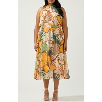 Estelle Paradisa Print Back Tie Midi Dress in Primrose/Fern at Nordstrom Rack, Size 18W