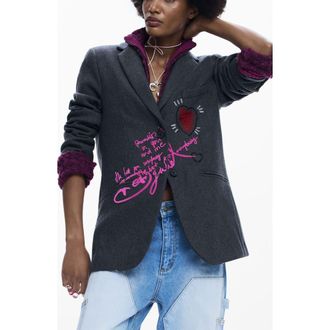 Desigual Hooded Blazer in Dark Grey at Nordstrom, Size X-Large