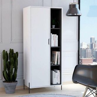 Home Source Industries Home Source - Bookcase White 4 Tier Storage Shelves Organiser Office Living Room Furniture