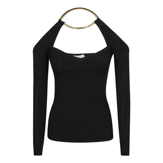 Elisabetta Franchi Blouses, female, Black, Size: M Knit Top with Jewel Detail