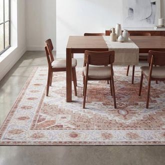 Jonathan Y Designs Eleanor Vintage Medallion Border Non-Slip Machine-Washable Green/Brown 4 ft. x 6 ft. Area Rug in Cream/terra at Nordstrom, Size 5Ft 0In X