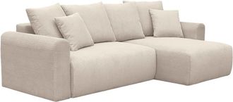 Sweeek Sof&aacute; cama esquinero de pana fina, 3 plazas, gris beige