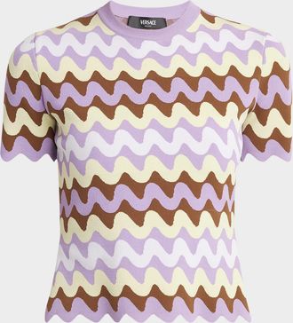 Versace Wave Compact Stretch Viscose Short-Sleeve Sweater