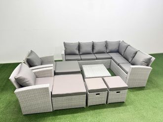 Fimous Rattan Garden Outdoor Furniture Set 12 Seater Rattan Garden Sofa Set in Light Grey