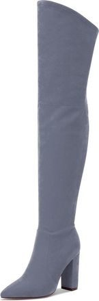 Castamere Womens Over the Knee Boots Pointed Toe Block Heels 4IN Zippers Fashion Boots Grey Suede Shoes UK 5