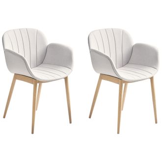 Beliani Conjunto De 2 Sillas Gris Claro Madera Clara Poli&eacute;ster Comedor Alice