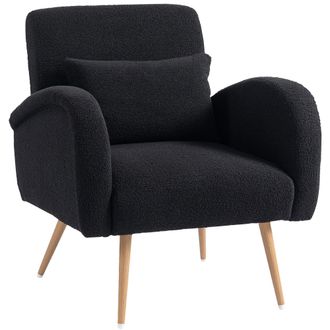 HOMCOM Teddy Fleece Upholstered Accent Chair with Metal Legs - Black | TJ Hughes