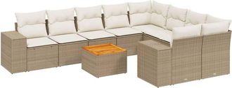 vidaXL Juego De Sof&aacute;s Jard&iacute;n Con Cojines Beige 10 Pzas Rat&aacute;n Sint&eacute;tico Vidaxl
