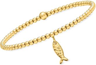 RS Pure by Ross-Simons Italian 3mm 18kt Gold Over Sterling Bead Stretch Bracelet With Fish Charm