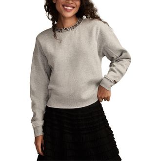Lucky Brand Beaded Crewneck Sweatshirt in Medium Heather Grey at Nordstrom, Size X-Large