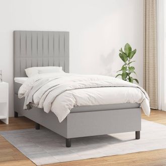 vidaXL Vidaxl - Cama Box Spring Con Colch&oacute;n Tela Gris Claro 90x200 Cm