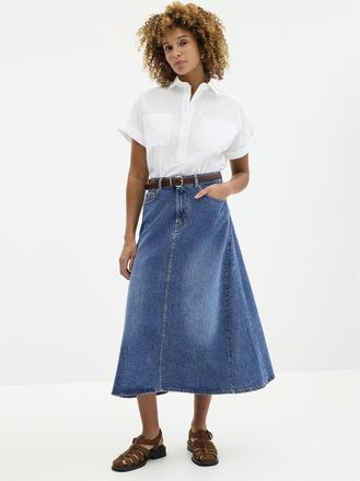 Contemporaine Womens Flared denim midi skirt