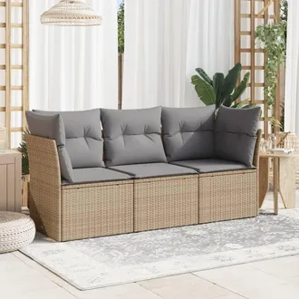 vidaXL Juego De Sof&aacute;s De Jard&iacute;n Con Cojines Beige 3 Pzas Rat&aacute;n Pe Vidaxl