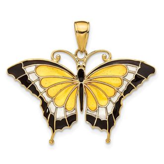 Diamond2Deal 14k Yellow Gold Yellow Enameled Butterfly Pendant